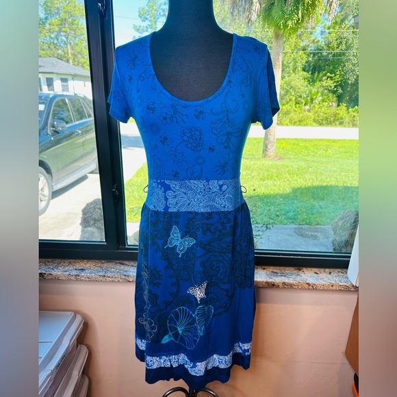 Desigual Royal Blue Tee Dress Size Large - Picture 1 of 7